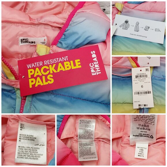 'EPIC THREADS' OMBRE 'PACKABLE PALS' WATER-RESISTANT PUFFER STYLE HOODED COAT - Picture 14 of 15